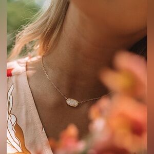 Kendra Scott Elisa Rose Gold Pendant Necklace Iridescent Druzy